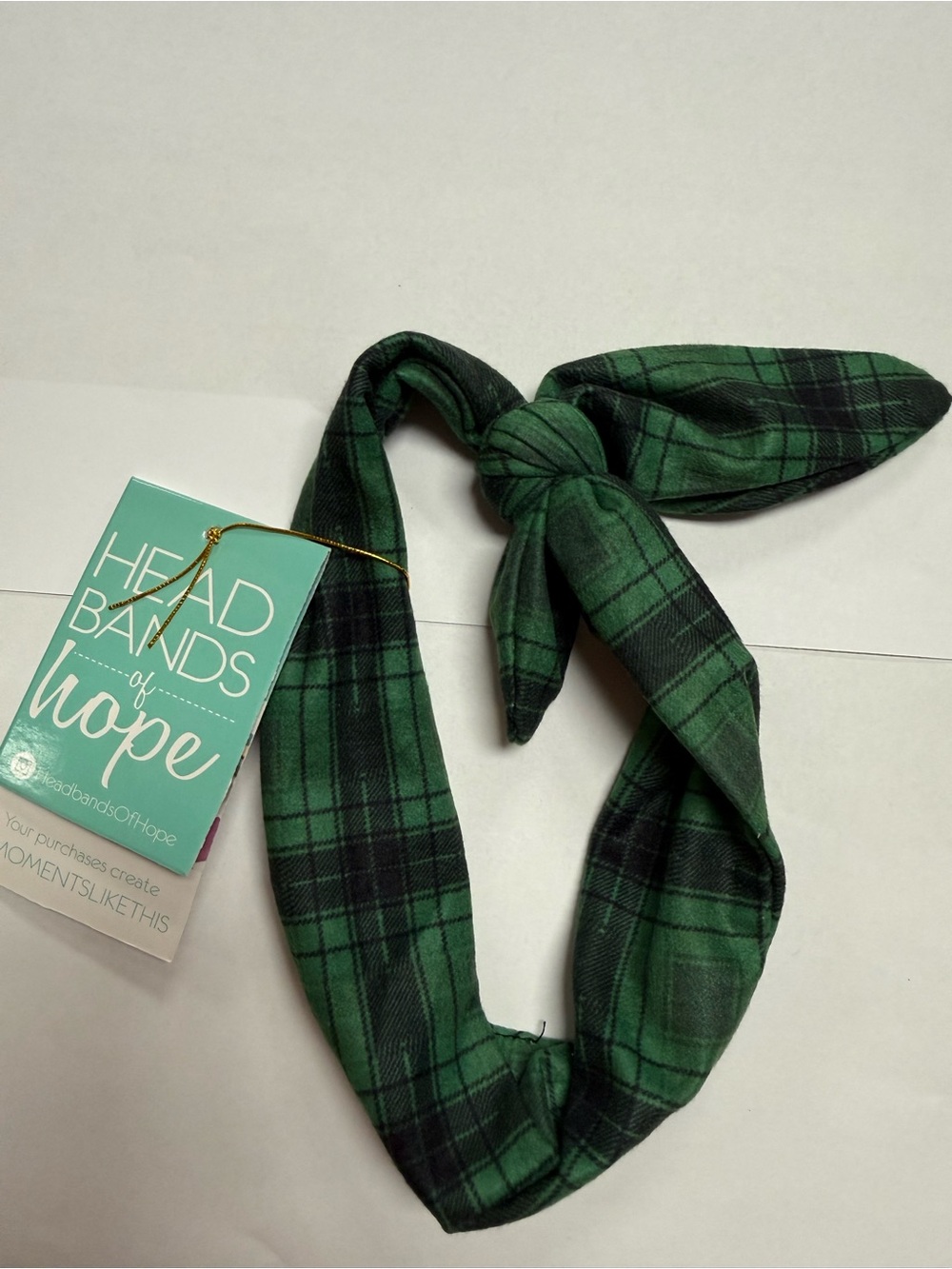 Green Tartan Plaid Knotted Adjustable Headband NWT Headbands of Hope